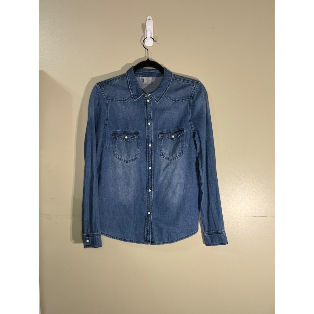 Vero Moda Womens Medium Wash Organic Cotton Denim Western Snap Shirt Size M